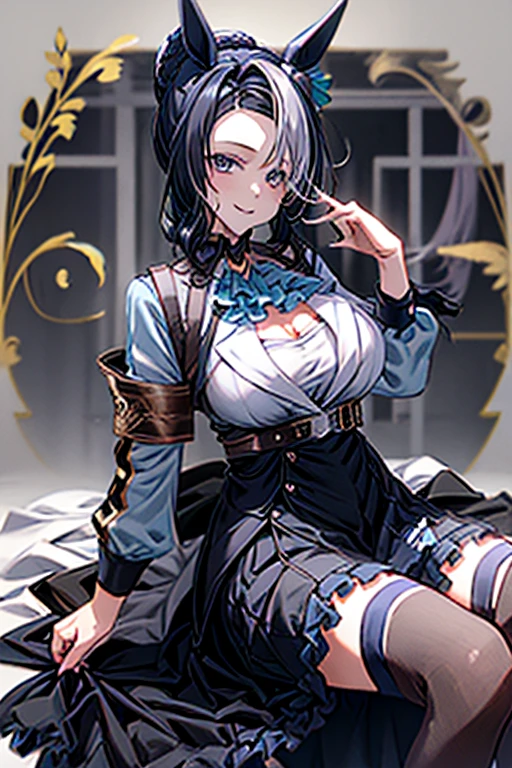 (((1 girl)),Ray Tracing,(Dim lighting),[Detailed Background (Bedroom)),((Silver Hair)),((Silver Hair)),(Fluffy Silver Hair, Plump and slender girl)) Raised ponytail)))) Avoid blonde eyes in the ominous Bedroom ((((Girls、She wears intricately embroidered black high-waisted pants and pantyhose.。) White frilly ribbon gloves), Showing off a delicate, slim figure and graceful curves, Correct limbs, Sitting on the bed、8K、Perfect female body、Red line clothes、8K、High quality、Naughty fashion、Big Breasts、Eros、Lingerie、Pink outfit、bikini