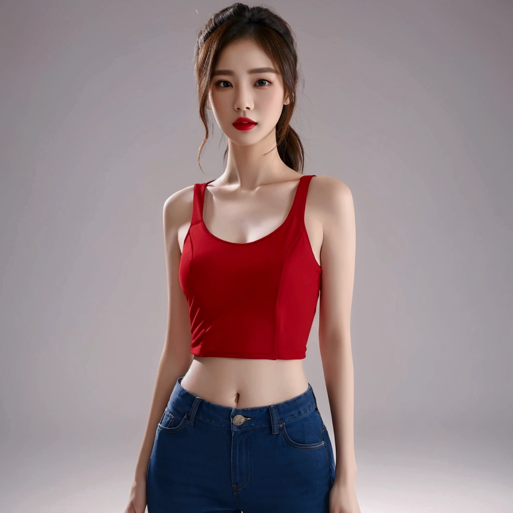 top Quority,Ultra-clear resolution, beauty, hidden face, (beautiful Indian girl's), beauty:1.3, slender abs: 1.1, ((brown hair long with bangs bangs))., ((Micro panties)). ((Tank top shirt)). Stand_looking back. sexy ass. visible from behind. small thigh circumference. visible from behind. shot from the back angle. in front of the make-up mirror, _ultra-detailed face, highly detailed lips, detailed eyes, double eyelids, make-up face. Red lipstick