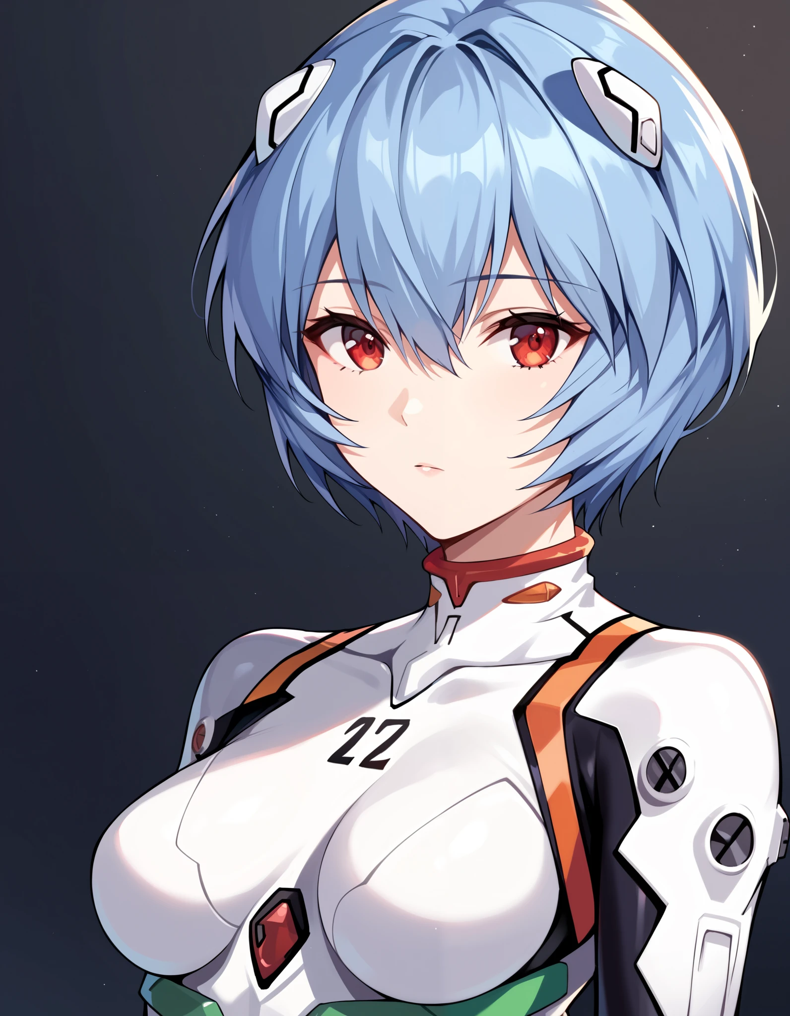 score_9, score_8_up, score_7_up, score_6_up, score_ANIME, looking at viewer, 1girl, ayanami rei \( neon genesis evangelion\), expressionless, red eyes, (number 00 on chest), medium breasts, close up, white bodysuit,