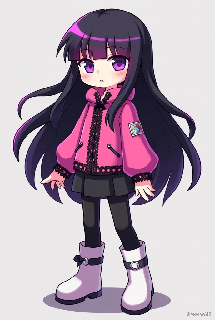 tokitou muichirou, solo, 1boy, long hair, two-tone hair, black hair, bangs, aqua eyes, sidelocks, full body, collared shirt, pants, sneakers, <lora:Tokitou_Muichirou:0.8>, (chibi:1.2)