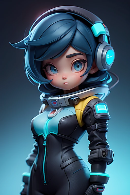 space girl charater in black and neon blue suit