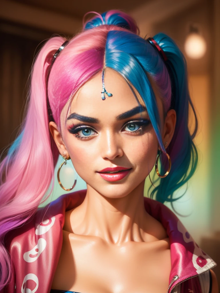 "prompt": "Describe the face of {{cute mrunalt}} as Harley Quinn, with pink and blue hair color.", "context": "mrunalt's portrayal of Harley Quinn brings a captivating and distinctive face to life, accentuated by her vibrant pink and blue hair color. As Harley Quinn, her face is a captivating combination of mischief and charm. mrunalt's features perfectly embody the playful yet unpredictable nature of the character. Her jawline is defined and carries a hint of rebellion, adding to the edginess and boldness of her appearance. Her eyes are striking and filled with a mischievous glint, reflecting Harley Quinn's unpredictable personality. {{cute mrunalt's}} eyebrows are expressive and often emphasized, adding to the intensity of her gaze. Her lips are a focal point, often adorned with vibrant and attention-grabbing lipstick, radiating both playfulness and seduction. Her nose has a natural shape that harmonizes with the rest of her facial features. {{cute mrunalt's}} complexion is typically portrayed with a flawless and luminous quality, enhancing the youthful and energetic side of Harley Quinn. Her face showcases a unique blend of animated expressions and a captivating balance of soft and sharp features. Combined with her pink and blue hair color, her face becomes a true embodiment of Harley Quinn's colorful and daring persona. {{cute mrunalt's}} face, complemented by her vibrant hair color, creates an iconic and unforgettable image that captures the essence of the beloved character, with the use of negative space."