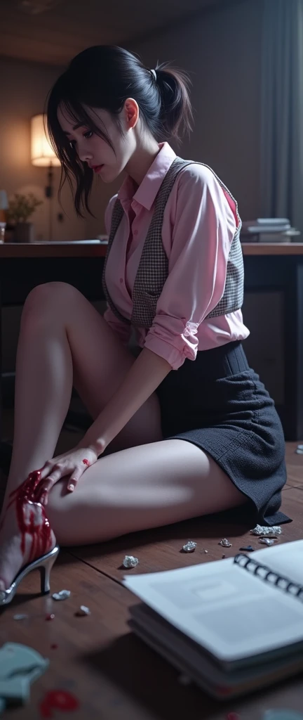 (Highest quality), Realistic, (live-action, naked), Nude Women,2 gals,Having sex,(Short Hair,Sharp bangs)Showing off your crotch,Highest quality,Highest quality,8k images,Pink Hair,High heels,school uniform,Small face,