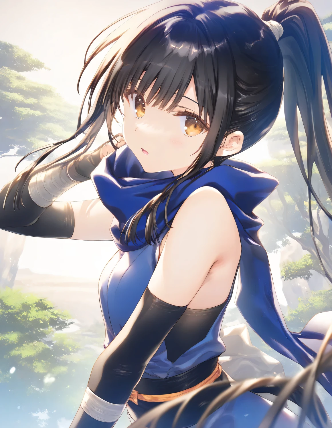 1girl, ninja, little female, small breasts, beautiful detailed eyes, expressionless, open mouth, outdoors,wind, fantasy, game CG, break,((artist:mitsumi_misato)),(artist:fujiyama),(artist:suzumori),(masterpiece), (best quality), (ultra-detailed), very aesthetic, newest, beauty illustration,super detailed skin, (masterpiece), (best quality), (ultra-detailed), very aesthetic lighting,newest ,hi res,absurd_res,2023,shaded,digital media (artwork), realistic lighting, 4k, 8k,
