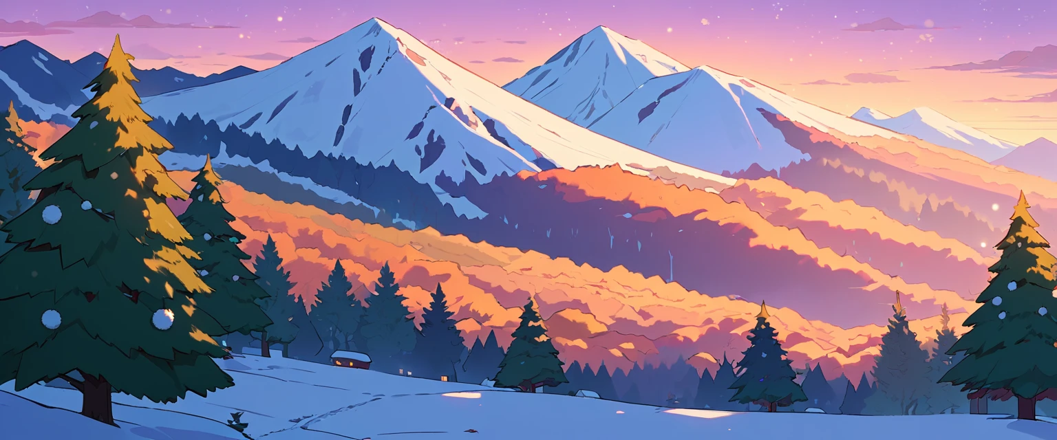 Christmas vibes ultrawide ,cozy ,lofi ,landscape ,forest ,mountain