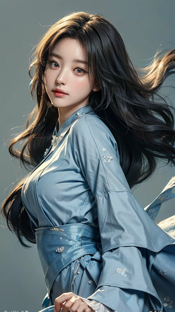 (masterpiece), ( top notch ), ( High Quality Details), (illustration), (1 woman),  look at the viewer and focus on the , (Interview),  beautiful and detailed eyes ,  delicate and beautiful face , Floating , (High saturation), (shining),  blue sky, Bright and beautiful face,  skin is young and radiant , 공정하고 shining, Best appearance , Very beautiful,  big eyes shine with clear sky blue light,  beautiful and amazing beautiful girl, ((Random costume))