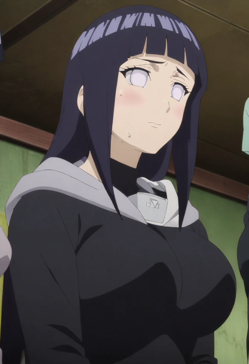 masterpiece, absurdres, 1girl, hinata\(shippuden\), solo, nude, looking at viewer,  floating hair,  wind, blue pants, (Best Quality), length hair, large breasts, breasts out,Bound, Bondage, (arms behind back:1.4), BDSM, tape, TAPE BONDAGE, close-up, srestrained, best anatomy, Curled up, angry face, shout, mouth gagged, Upper body, blushing face, humiliation, desperate, (front), (men touching her ), holding hair, pov hand pulling hair, hair played, hair toying, (men playing her hair), (men raises her hair),