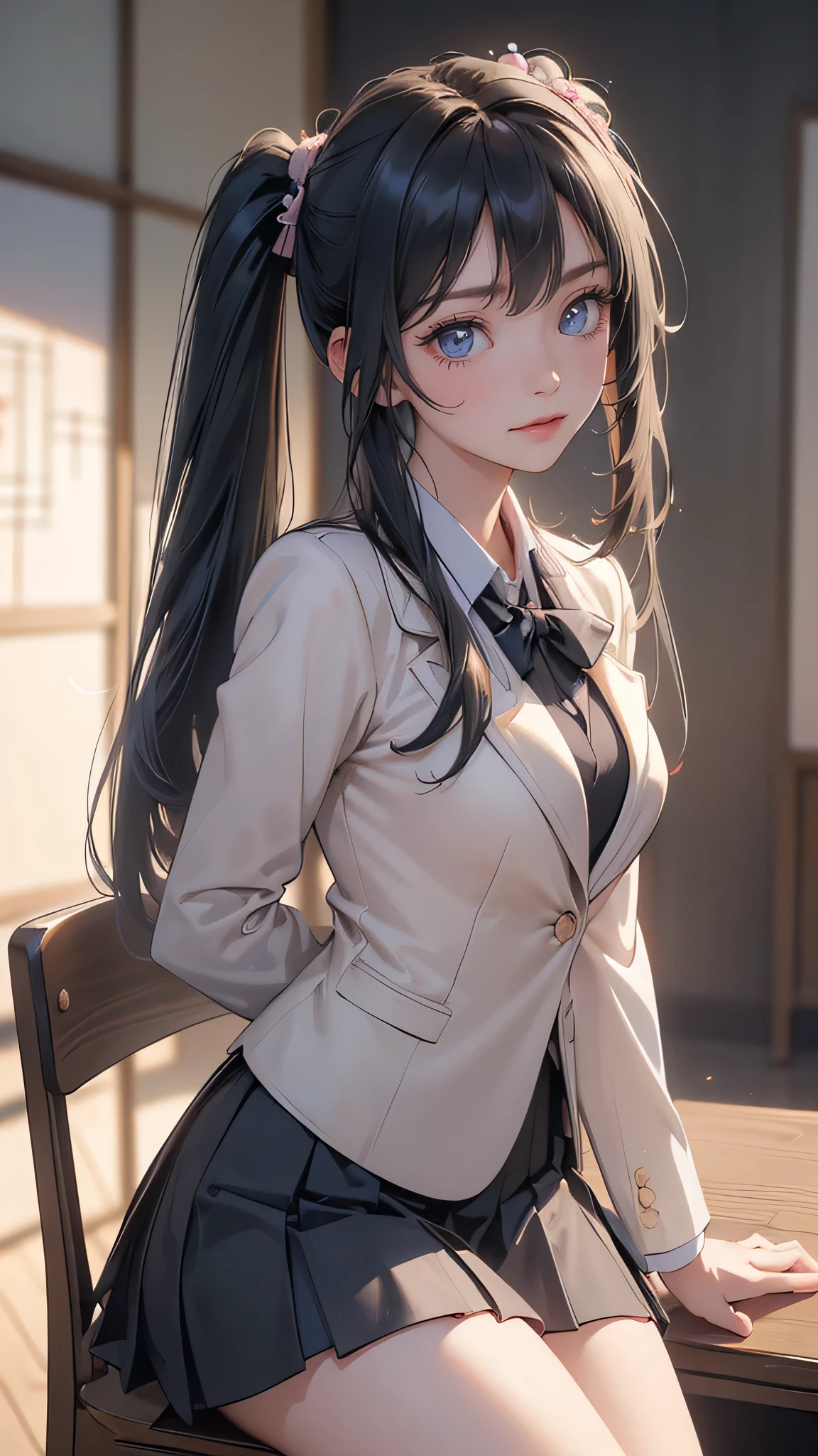 Anime girl sitting on a chair in a room with a table - SeaArt AI