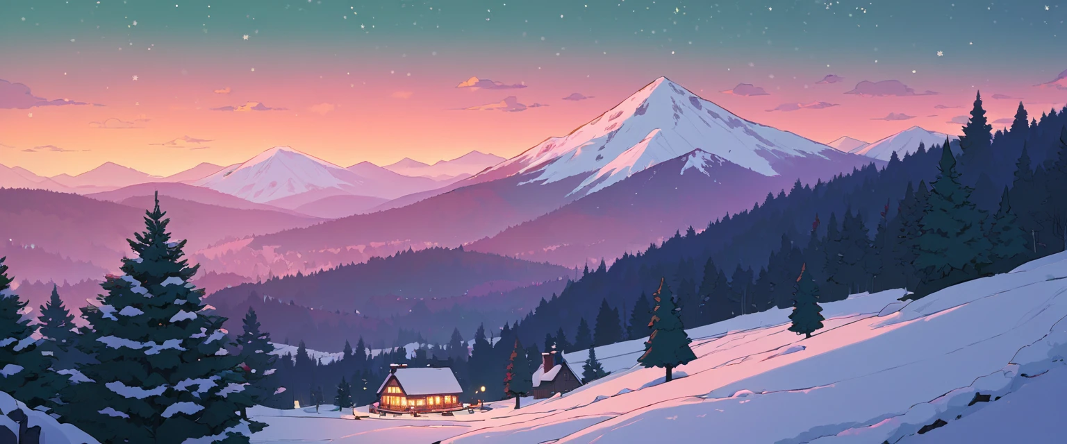 Christmas vibes ultrawide ,cozy ,lofi ,landscape ,forest ,mountain