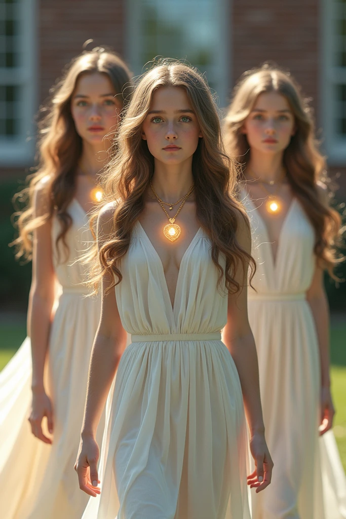 3  girls, naked , ,  ethereal looking , sapphire eyes, naked , small breasts, wavy blonde hair, tan, necklace, hard breasts , young facial features 
