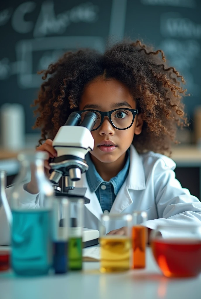 Child using laboratory equipment correctly at his school