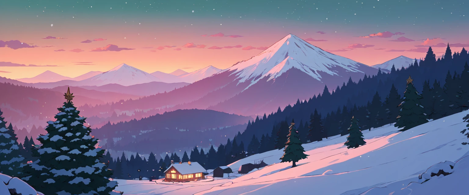 Christmas vibes ultrawide ,cozy ,lofi ,landscape ,forest ,mountain