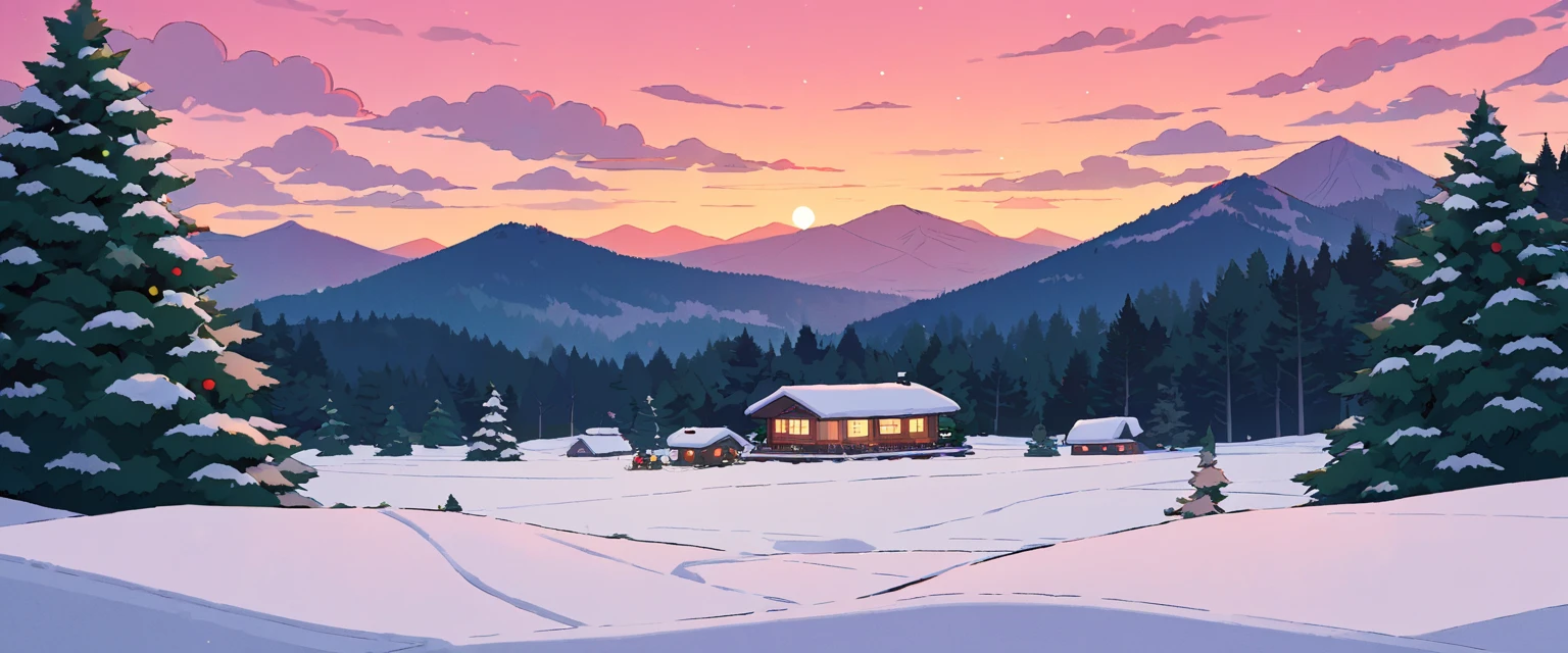 Christmas vibes ultrawide ,cozy ,lofi ,landscape ,forest ,mountain