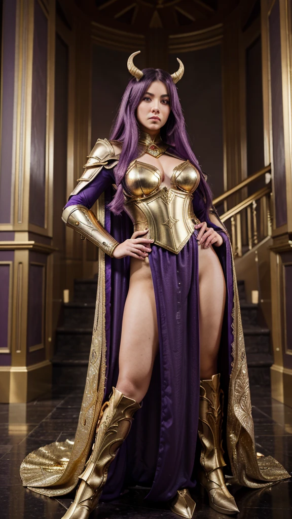 1 women, stand near throne, gothic background,<lora:CassiaRT1:0.4> cassiart, solo, armor, closed_mouth, shoulder_armor, portrait, purple skin color,medium breast, purple body,full body,pantyhose,
8k HD wallpaper illustration, good lighting, beautiful flowers, epic, masterpiece, detailed. vivid colors, high quality resolution,book in hand, skirt , <lora:see-through leotard:1>
