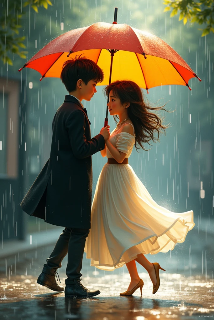 a boy and a girl dancing in the rain --auto --s2