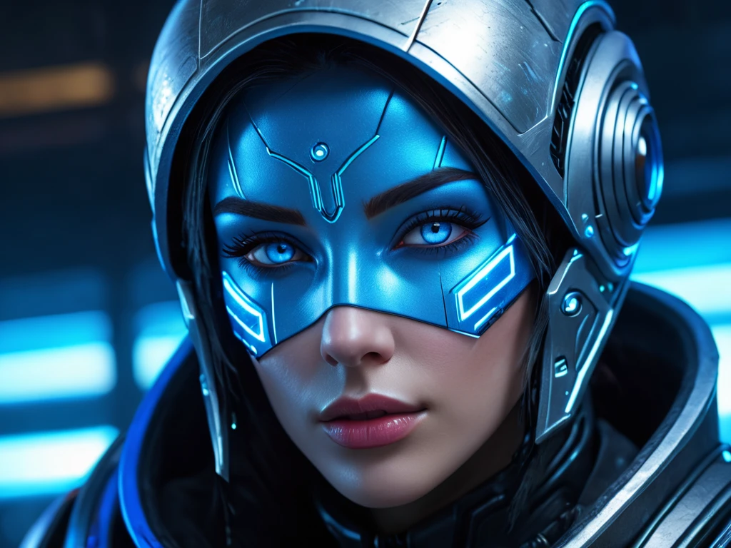 FACE WOMAN powerful armor, sharp look,
Frost, Calls, perfect details, (Best Quality, 4k,
High resolution, masterpiece:1.2), ultra detailed,
realist:
1.37, HDR, studio lighting, vivid colors, (cyberpunk,
Futuristic) style, lcy Blue Color Scheme, dynamic
lighting. MOD ULTRA FACE 8k laser eyes