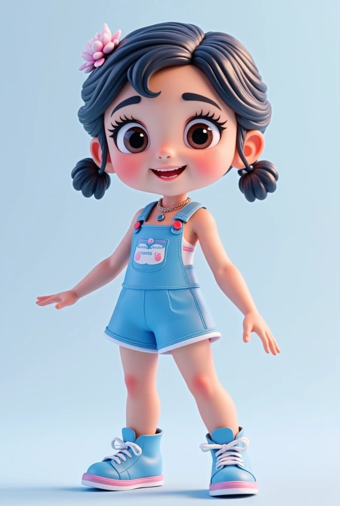 Full body, generating three views, first front view, second side view, third rear view, Disney style, Pixar style, Bubble Mart style girl IP character, beautiful and bright big eyes, exquisite features, wearing blue clothes, solid model, blind box toy, glossy and delicate, 3D rendering, OC rendering, glowing body, soft light, clean background, borderless, 8k, high-definition, ultra noise reduction, highest quality, Ultra High Quality