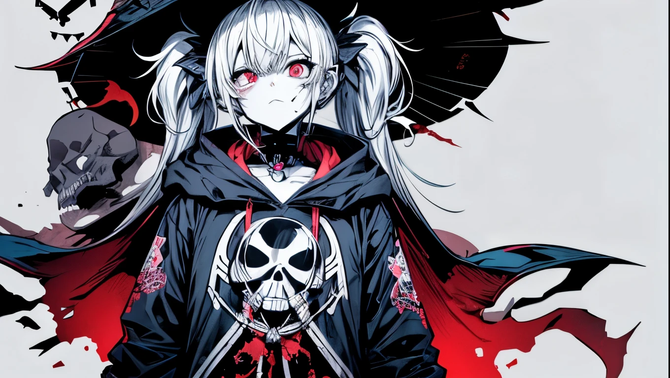 anime zombie witch design, crossbones, skulls, street wear design, pro vector, Horror style, full design, 6 colors only, solid colors, no shadows, full design, sticker, bright colors, white background.