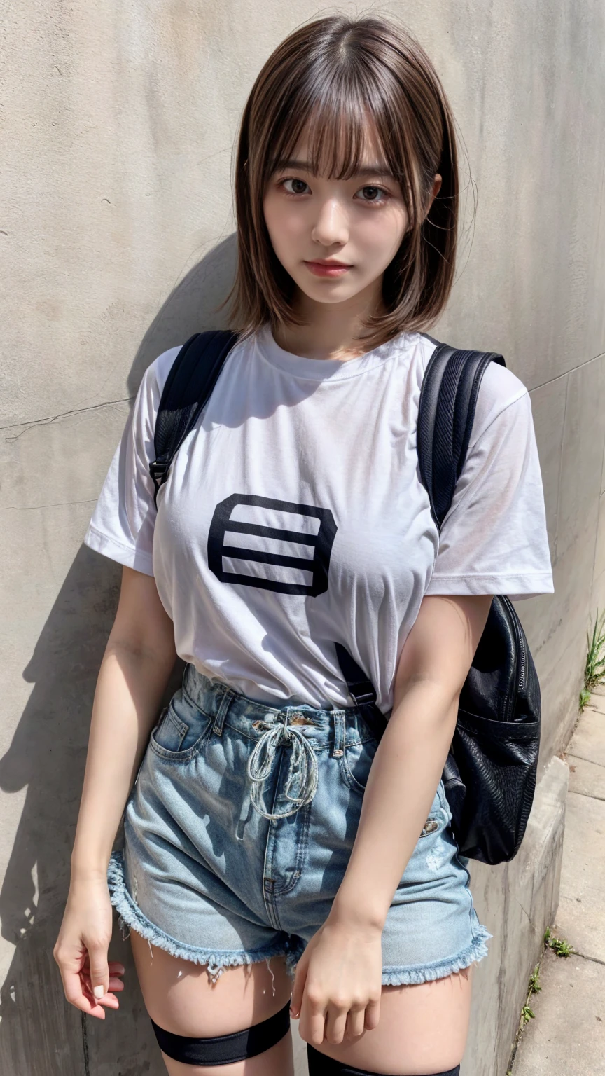 solo , 1girl , American girl , shirt rock punk styes , big breast , black trousers jeans , bracelet
