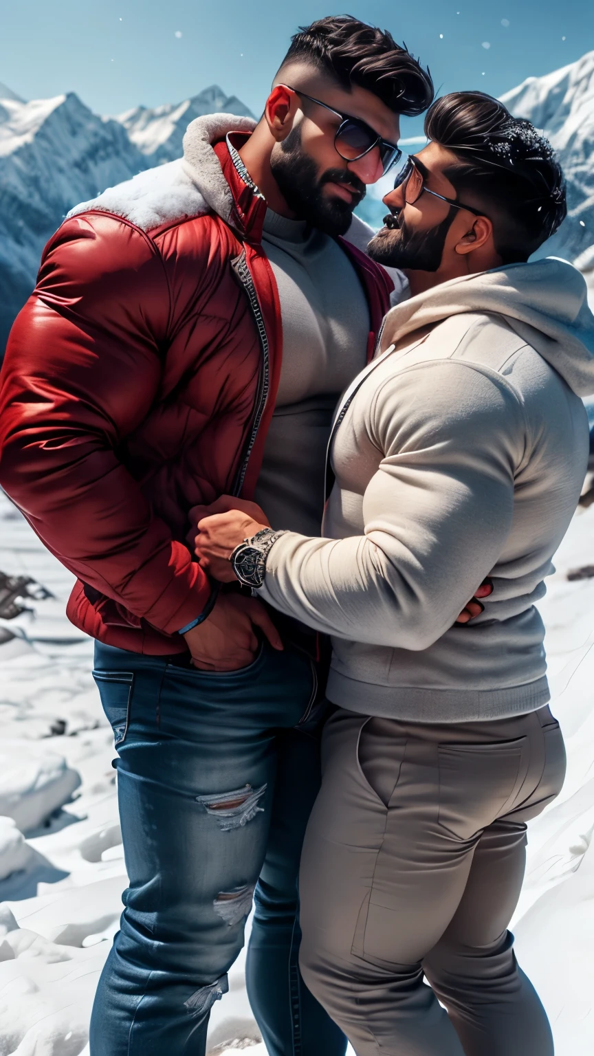 2children from , Parlero, dentro, (obra maestra, La mejor calidad, absurdos ), two shirtless extremely musculkar young men are in the mountains have sweatpants , kissing, , le mete la mano al pantalon el otro se exita, huge bulge, bodybuilders, 20000000 meters height