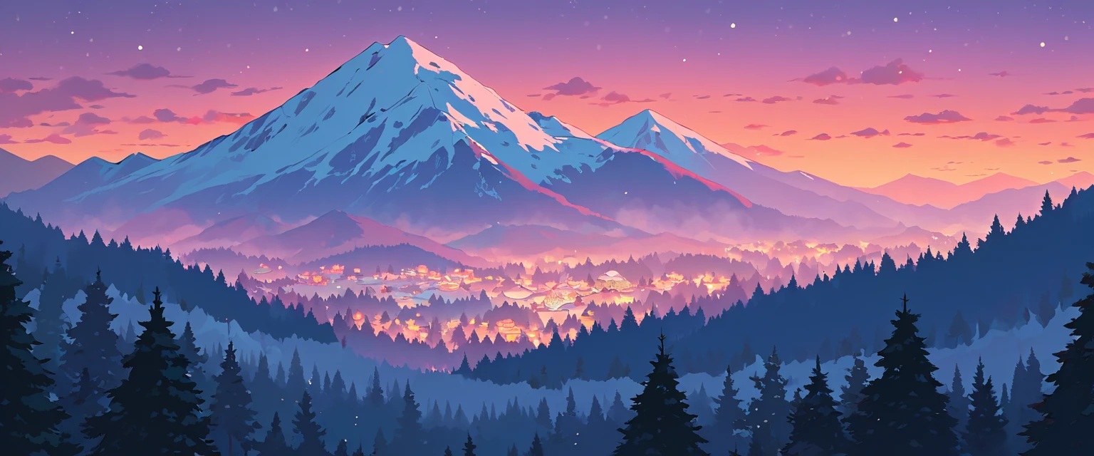 Christmas vibes ultrawide ,cozy ,lofi ,landscape ,forest ,mountain