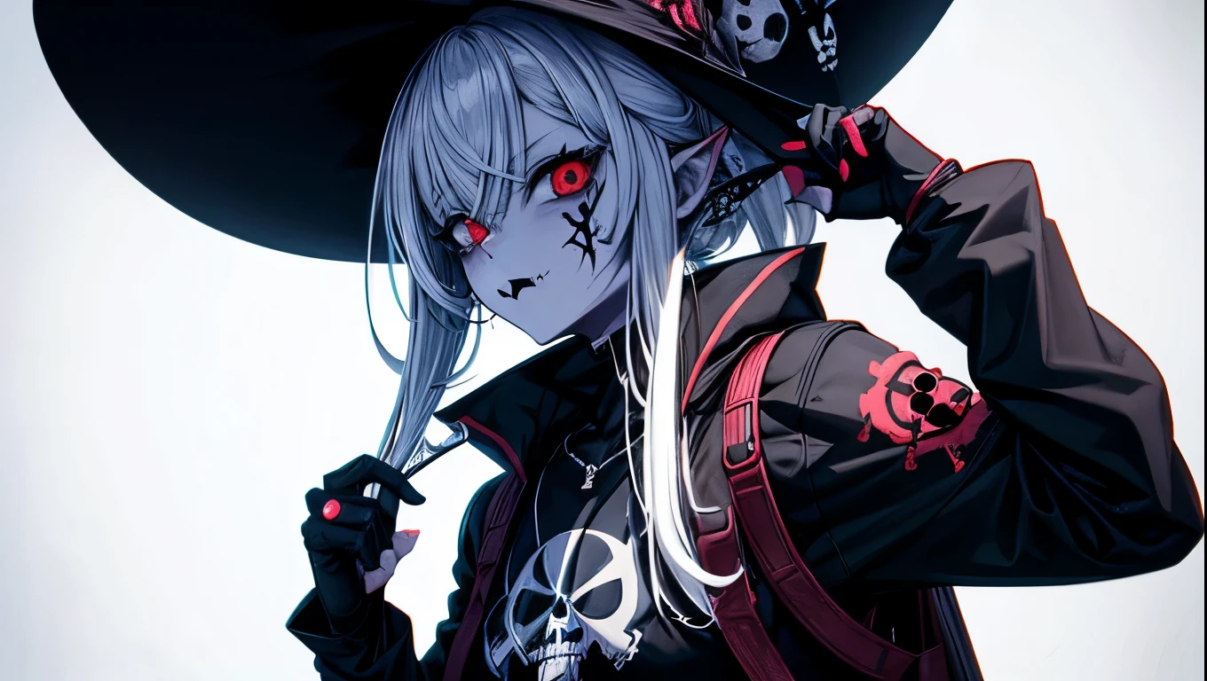 anime zombie witch design, crossbones, skulls, street wear design, pro vector, Horror style, full design, 6 colors only, solid colors, no shadows, full design, sticker, bright colors, white background.