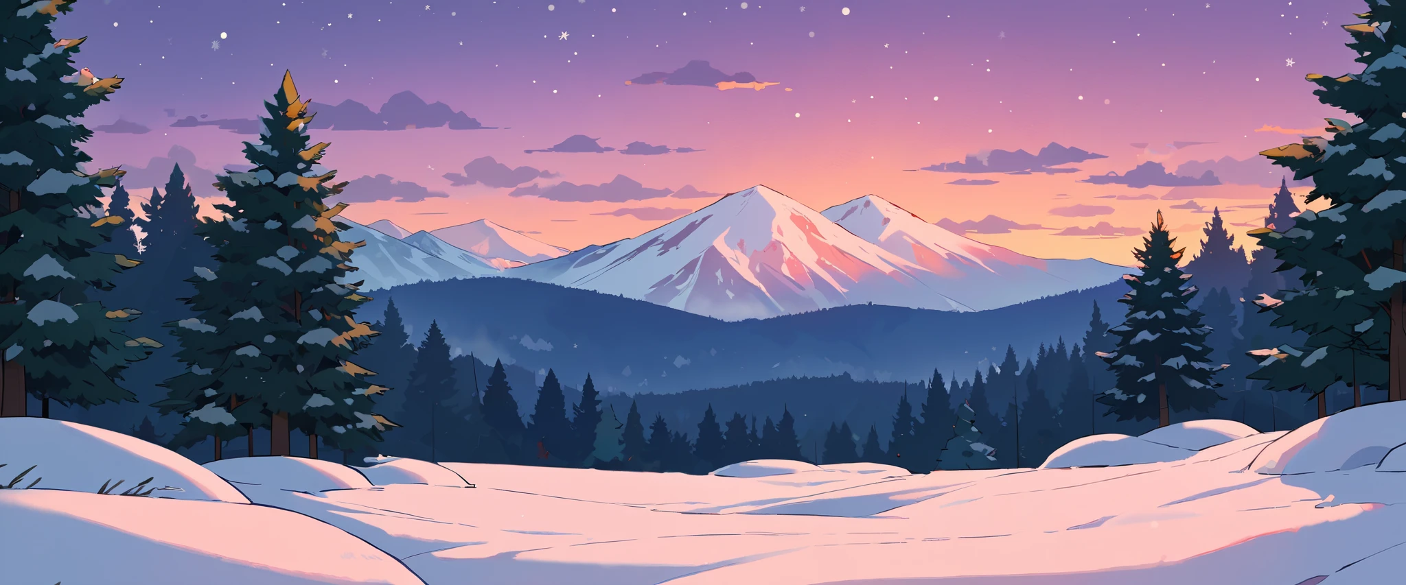 Christmas vibes ultrawide ,cozy ,lofi ,landscape ,forest ,mountain