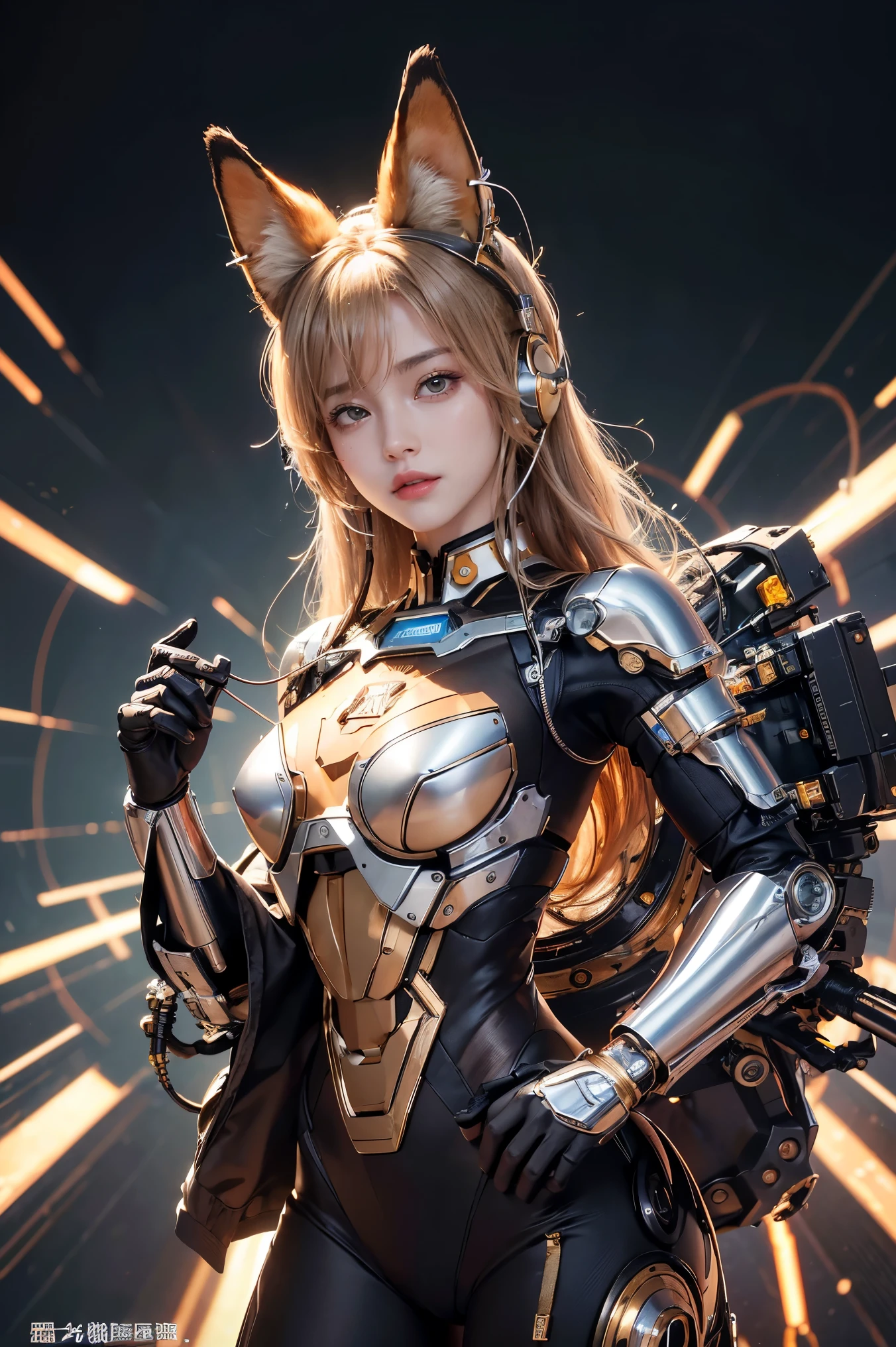 High resolution, Exposed breasts, Shortcuts, Brown Hair, Tiger-themed mecha, High resolution, accurate, Anatomically correct, 最high quality, detail, 高いdetail, high quality, Multiview, Exposed shoulders, Exposed Skin, Neon Light,
