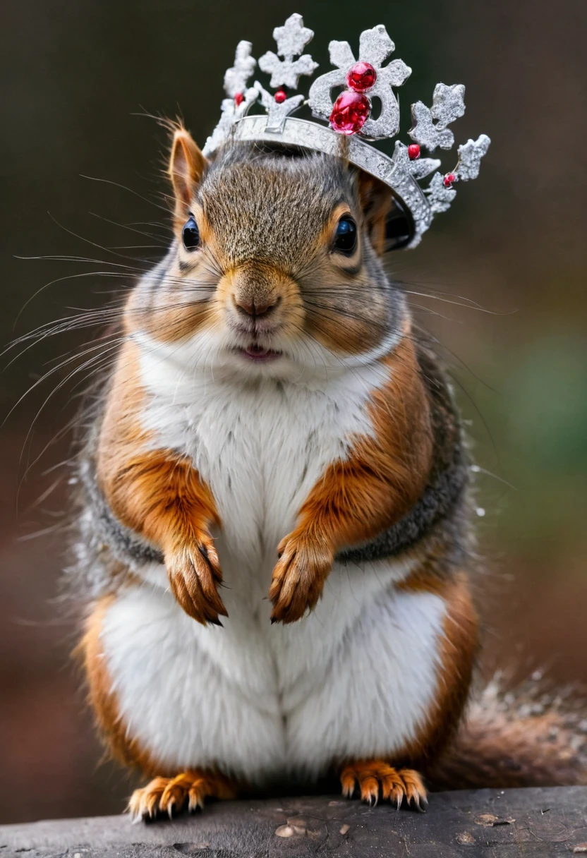 Winter-haired Japanese squirrel wearing a crown