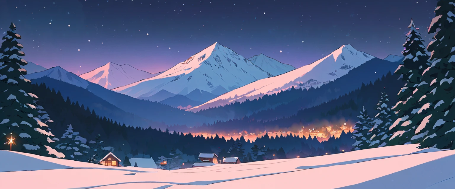 Christmas vibes ultrawide ,cozy ,lofi ,landscape ,forest ,mountain