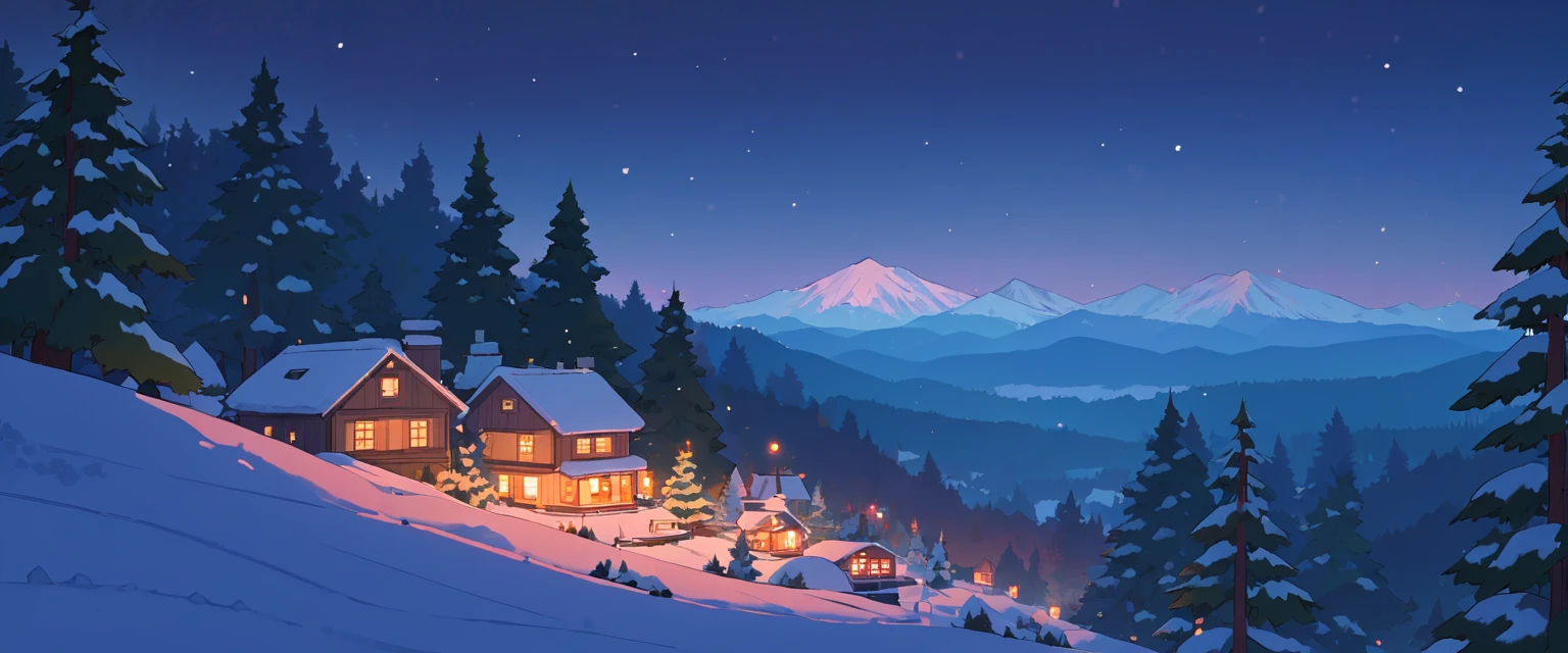 Christmas vibes ultrawide ,cozy ,lofi ,landscape ,forest ,mountain