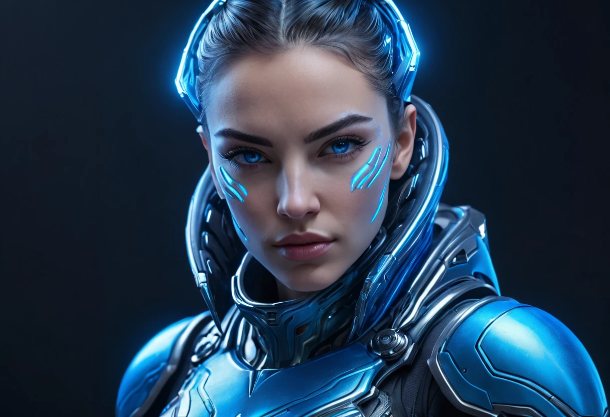 FACE WOMAN powerful armor, sharp look,
Frost, Calls, perfect details, (Best Quality, 4k,
High resolution, masterpiece:1.2), ultra detailed,
realist:
1.37, HDR, studio lighting, vivid colors, (cyberpunk,
Futuristic) style, lcy Blue Color Scheme, dynamic
lighting. MOD ULTRA FACE 8k