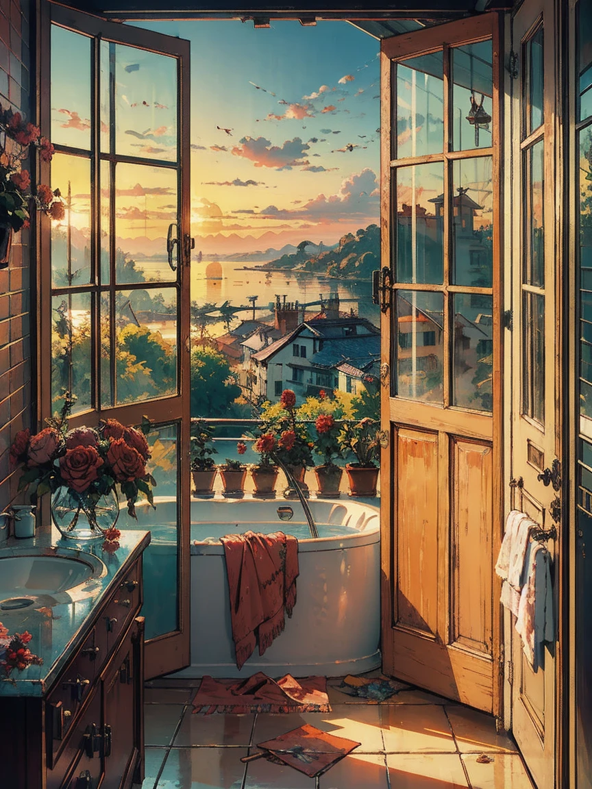  good morning,  queen , Brazil,  Italy, Bathroom, clean,  Window , Red rose wave,  sunrise, Breathtaking landscapes  