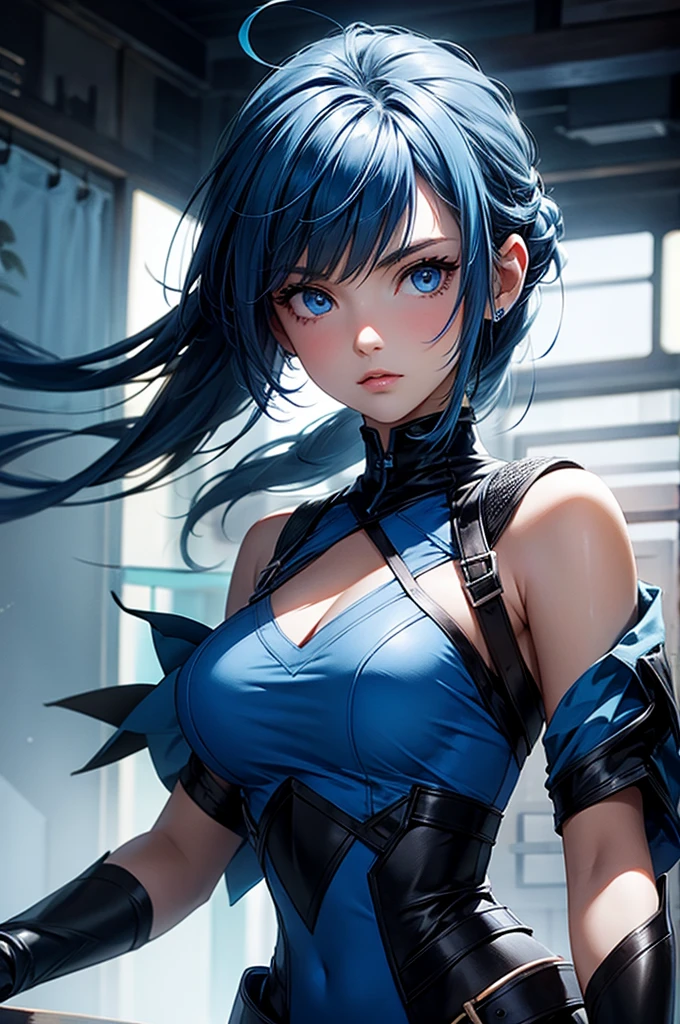 Tough girl with sapphire blue hair would be