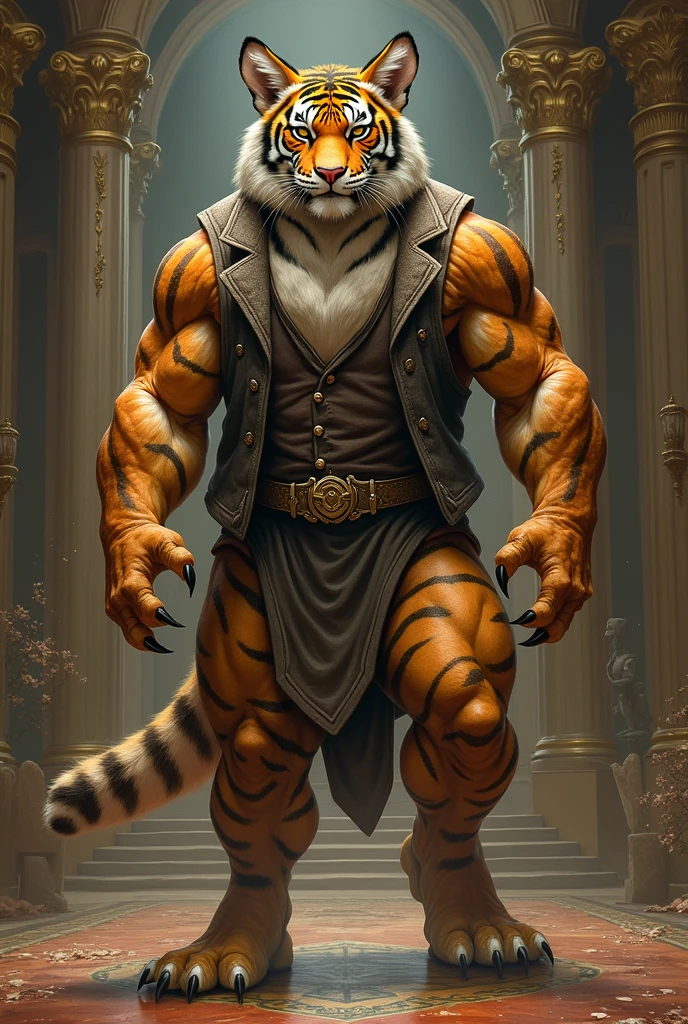 tiger male, full body covered in fluffy fur, , big muscular chest, volumetric abs, day, sensual, detailed, uploaded to e621, beautiful and detailed portrait of an anthropomorphic grey tiger (((male))) kenket, ross tran, ruan jia, uploaded to e621, zaush, foxovh, movie lighting, moon lights, glowing eyes, black fur, long dark mane of hair