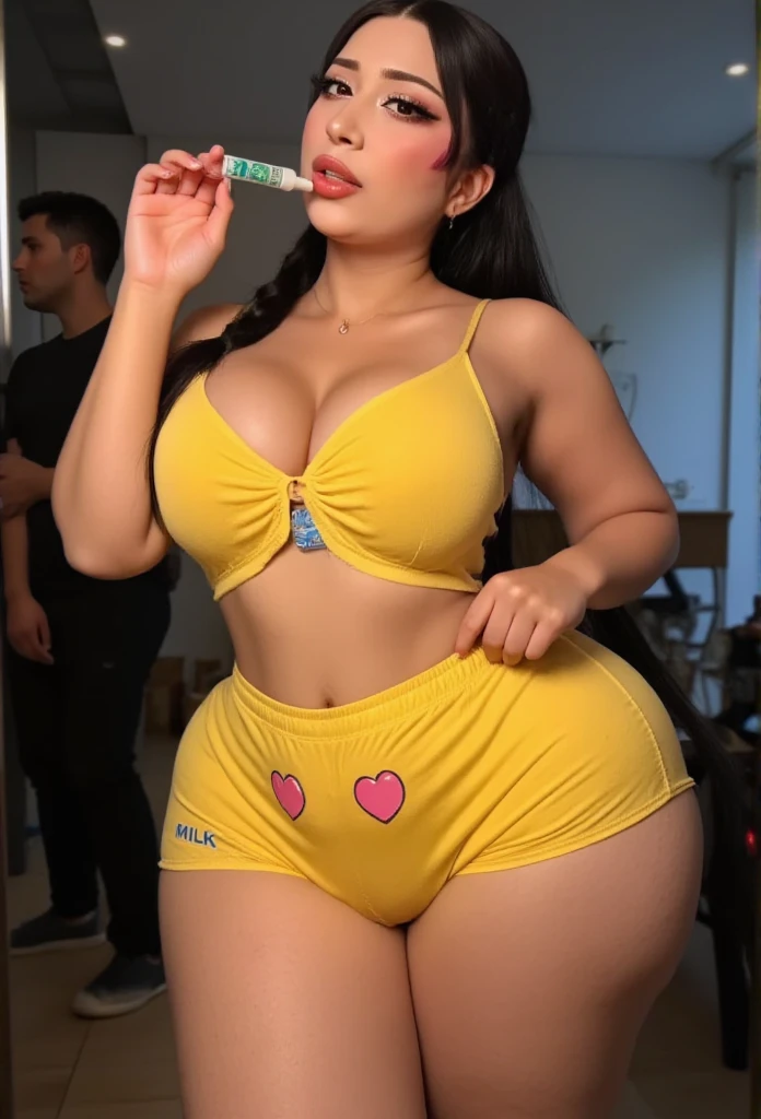 1girl 25 anos, entre seios, seios gigantes, crop top molhado, decote sexy, top decote molhado, nus, no-bra, pikachu, shorts,,bumbum empinado e grande, quadril largo, coxas grossas,obra-prima, melhor qualidade, altamente detalhado