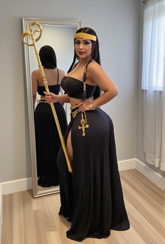 Foto hiperrealista en primer plano de Demi Lovato, Create dystopian masterpieces, scene from ancientRrome, traditional white roman long dress with gold belt, ancient Rome patio, beautiful woman, skinny skinny, large breasts, black long hair, detailed face, smile, facing the camera, photo taken from a distance, age of 25 years old
