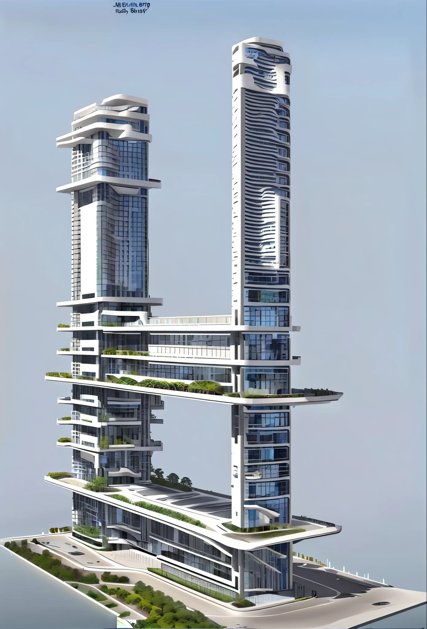 building designed by Zaha Hadid, a futuristic building, a modern building, sidewalks around the building, blue sky, hanging gardens, the hanging gardens of Babylon, sustainability, future technology,  masterpiece, art, better resolution