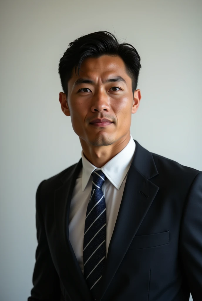 Japanese male in a suit with an angry face.