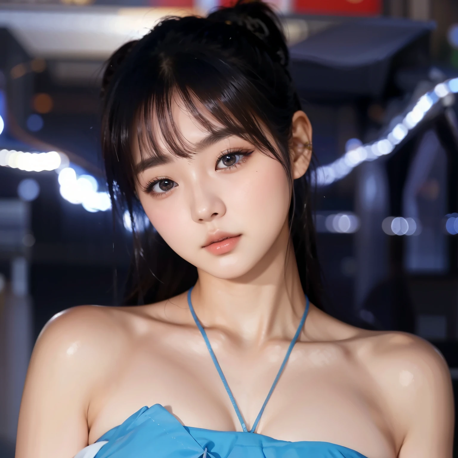 a close up of a woman in a blue dress posing for a photo, Heonhwa Choe, Lee Ji-eun, Lee Ji - Eun, Hwang SE - EM, Beautiful South Korean woman, Parque Ji-min, Yoshitomo Nara, Jaeyeon Nam, Shikami, Jiyun Chae, Chiho