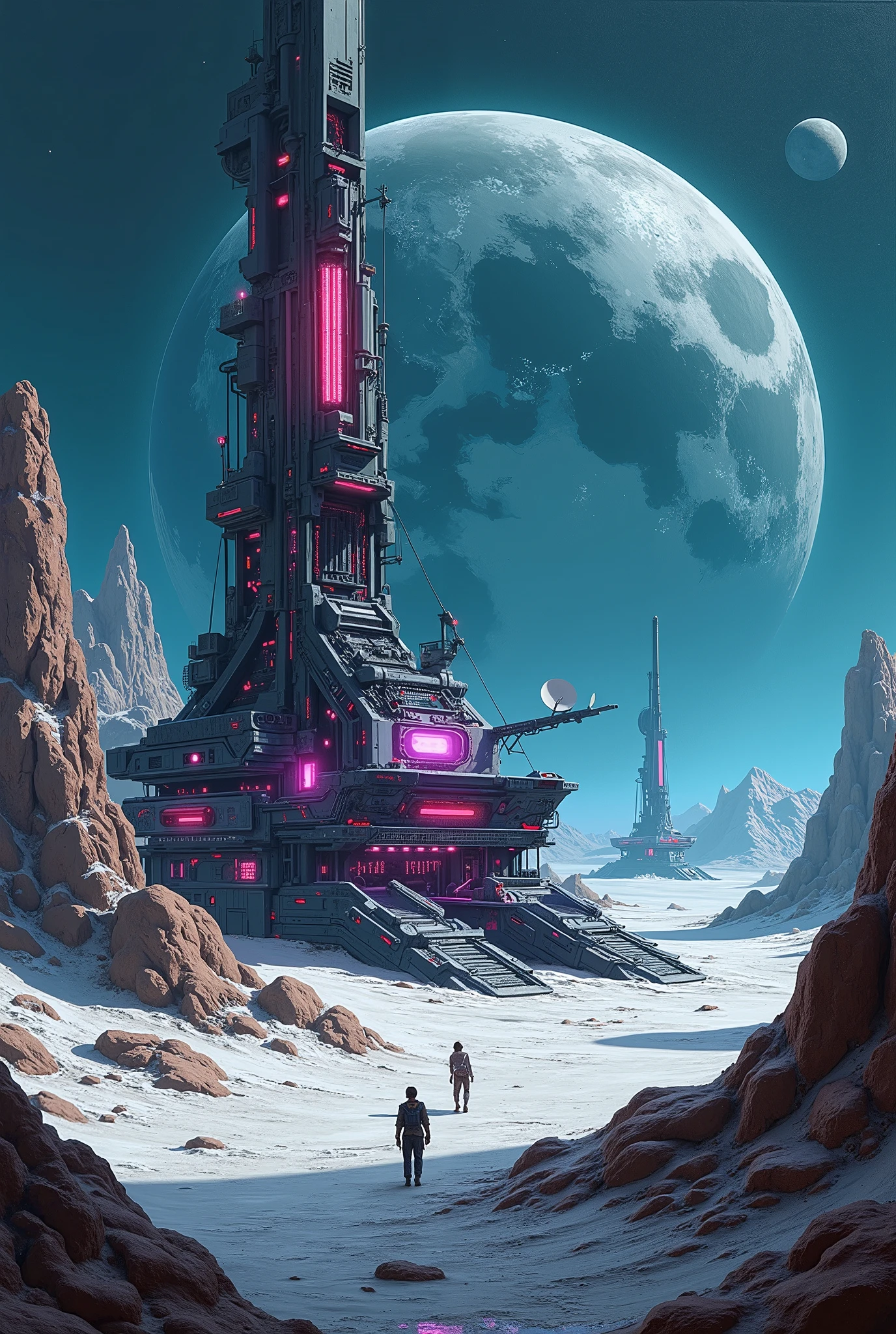 Paint a cyberpunk lunar base with acrylics。