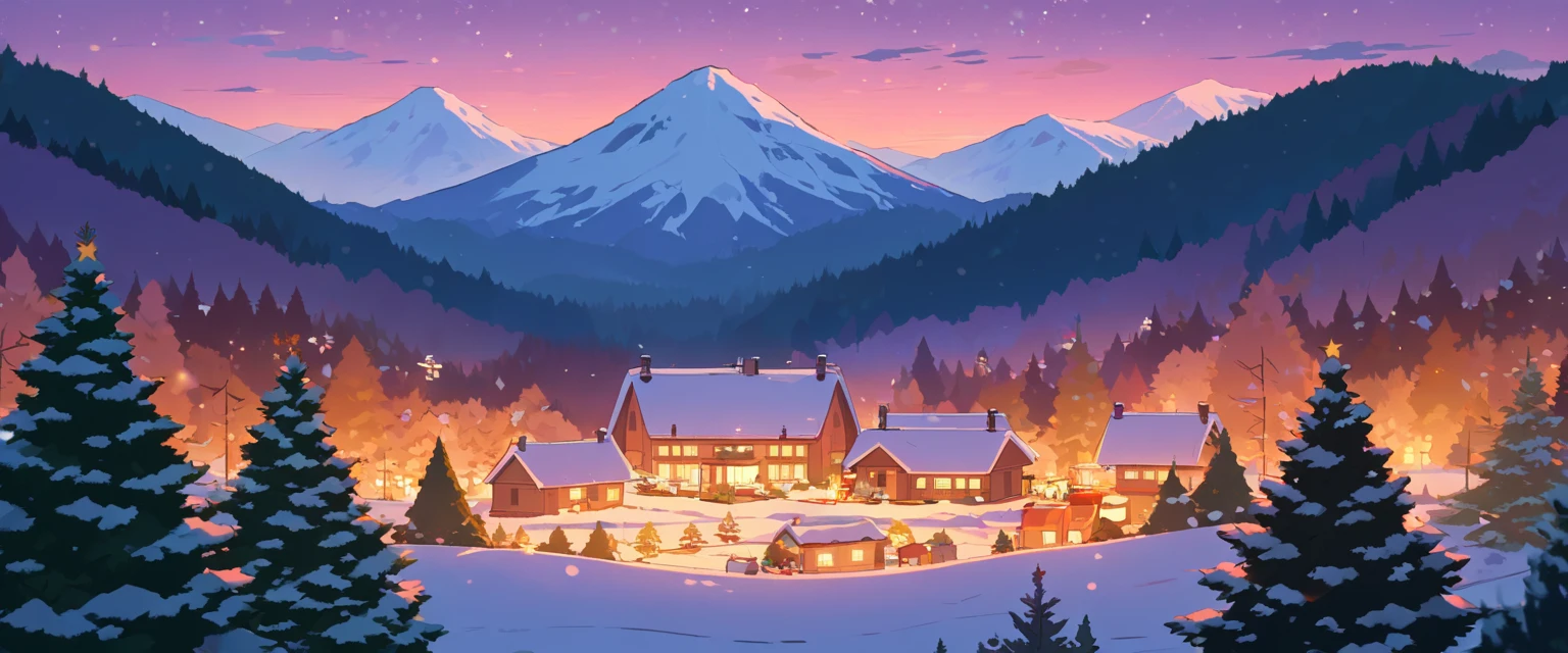 Christmas vibes ultrawide ,cozy ,lofi ,landscape ,forest ,mountain
