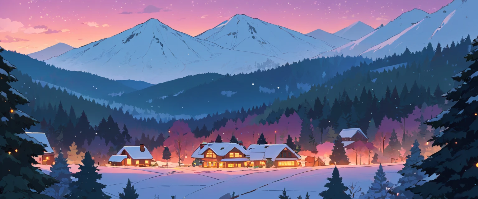 Christmas vibes ultrawide ,cozy ,lofi ,landscape ,forest ,mountain