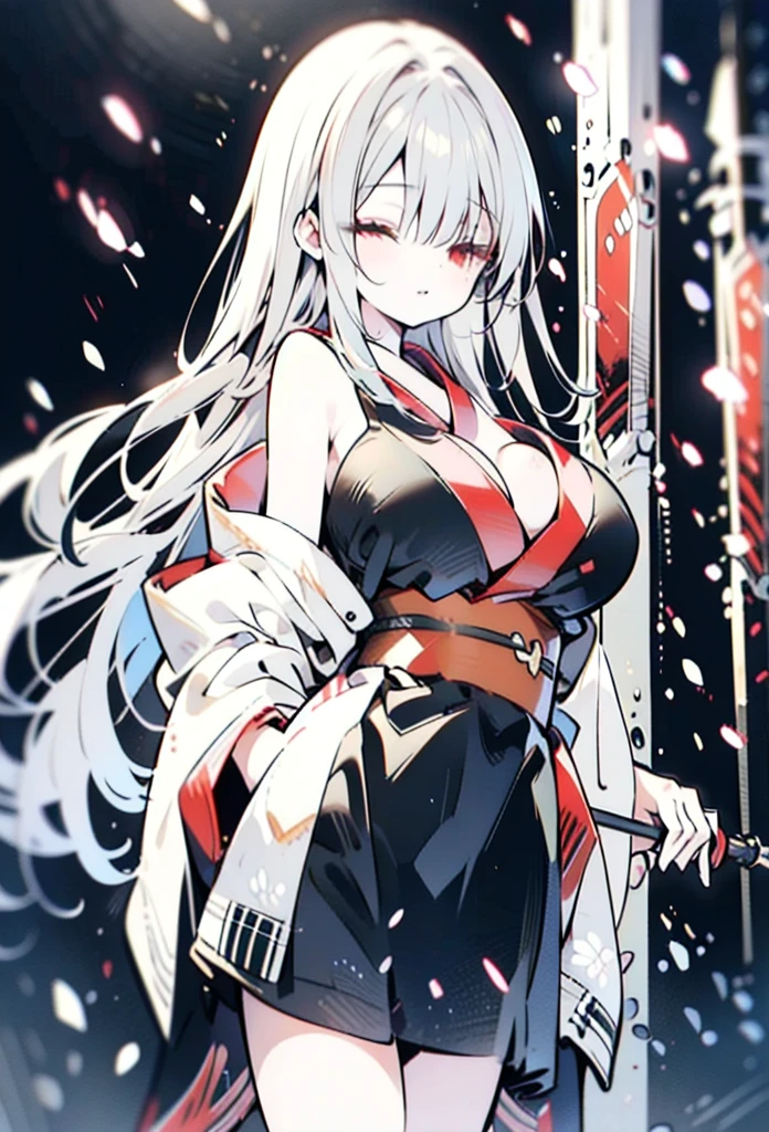 ((sfw)), masterpiece, best quality, 8K, Digital painting, 1 girl, solo, stand up, youth, White hair, long white hair, red eyes, round pupils, blushing, white bikini, tight white bikini, highlight her graceful figure, wrap the whole body, Blood-red eyes, best quality, High resolution, Super detailed, Vivid textures, Bangs, (cleavage),