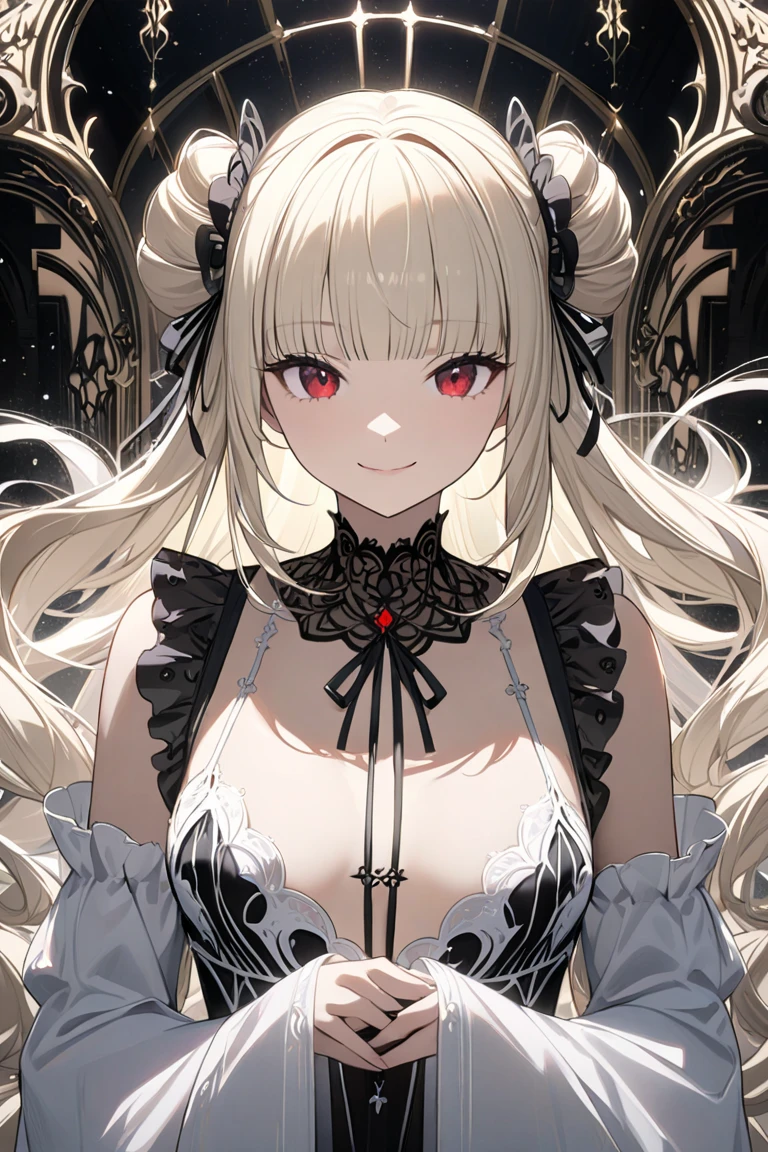 1 girl , black eyes , white hair, long hair, white bra , upper body anime girl