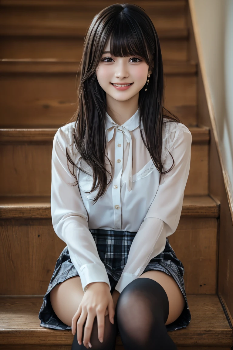 masterpiece, ultra high resolution, (realistic:1.4), (from below:1.6 portraits) RAW photo, 1 girl, 18-year-old,slender body,small breasts,((winter school uniform)),((Long hair with straight bangs)),((Hold out a cute box containing a gift to the viewer with both hands.)),((looking up at the viewer)),(blush),masterpiece, realistic pictures, saturation, contrast, ((small breasts)),((smile showing teeth)),
detailed face、fine eyes、realistic目、fine skin、real skin、detailed hair、messy hair、messy hair、Because I&#39;m slender、beautiful body、style、In a moonlit room、((Sit on both knees))、on the bed、Put your face on your lap,(room at night)、