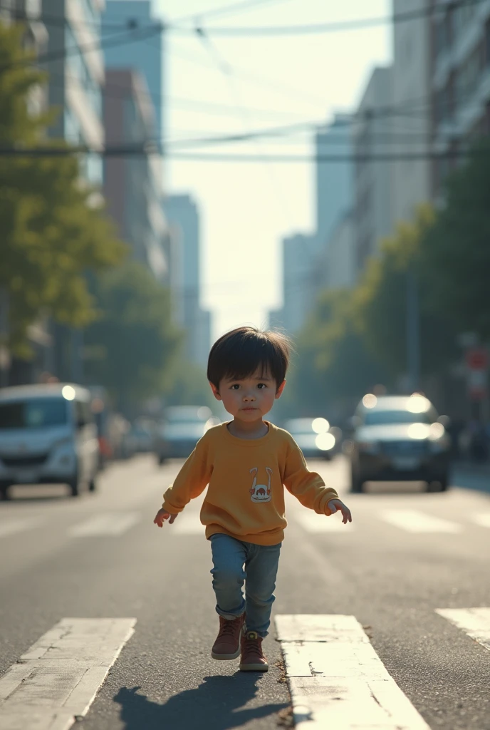 A boy in a quiet japan street,night,wearing cream coloured slim fit hoodie, grey chinos and navy plimsols, white shoes,full body, looking at viewer