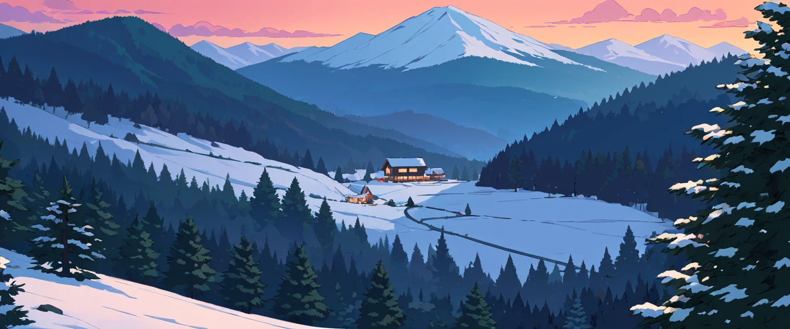 Christmas vibes ultrawide ,cozy ,lofi ,landscape ,forest ,mountain