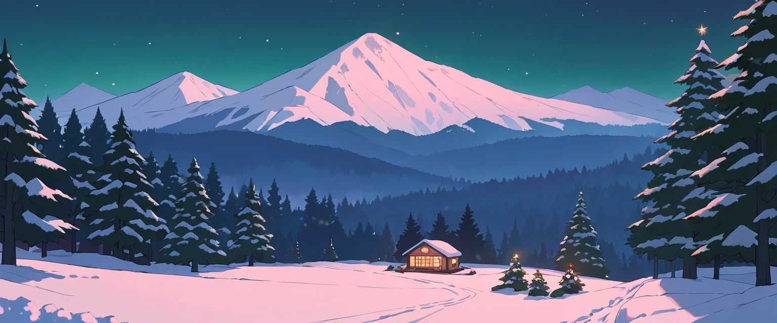 Christmas vibes ultrawide ,cozy ,lofi ,landscape ,forest ,mountain