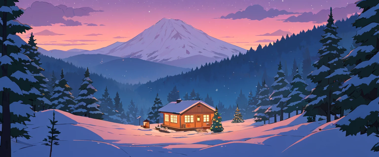 Christmas vibes ultrawide ,cozy ,lofi ,landscape ,forest ,mountain